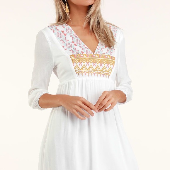 Lulu’s Sunflower White Embroidered Dress Small - Picture 2 of 8